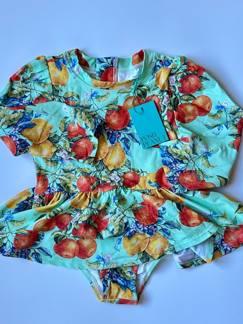 Posh Peanut Lucia Print L/S Ruffle Rash-guard Swimsuit NWT